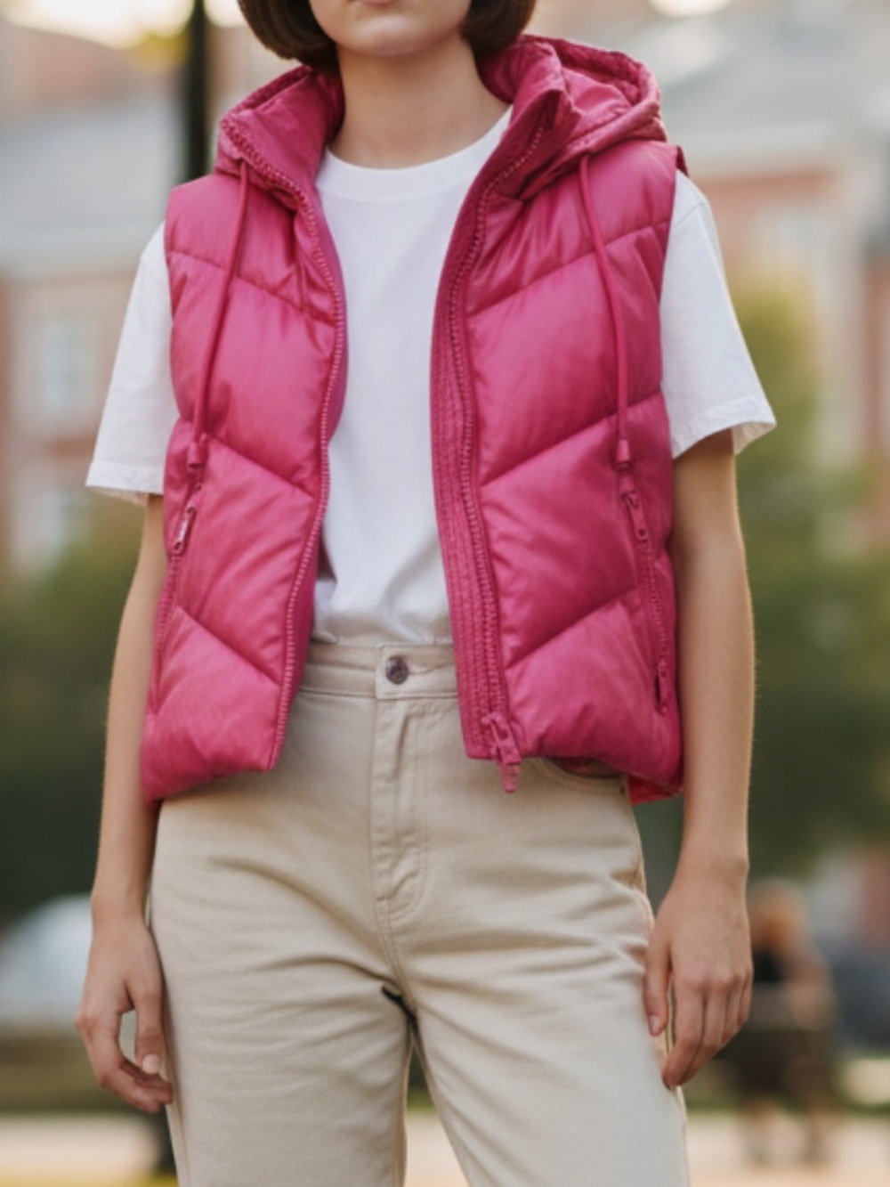 Pink Quilted Hooded Puffer Vest